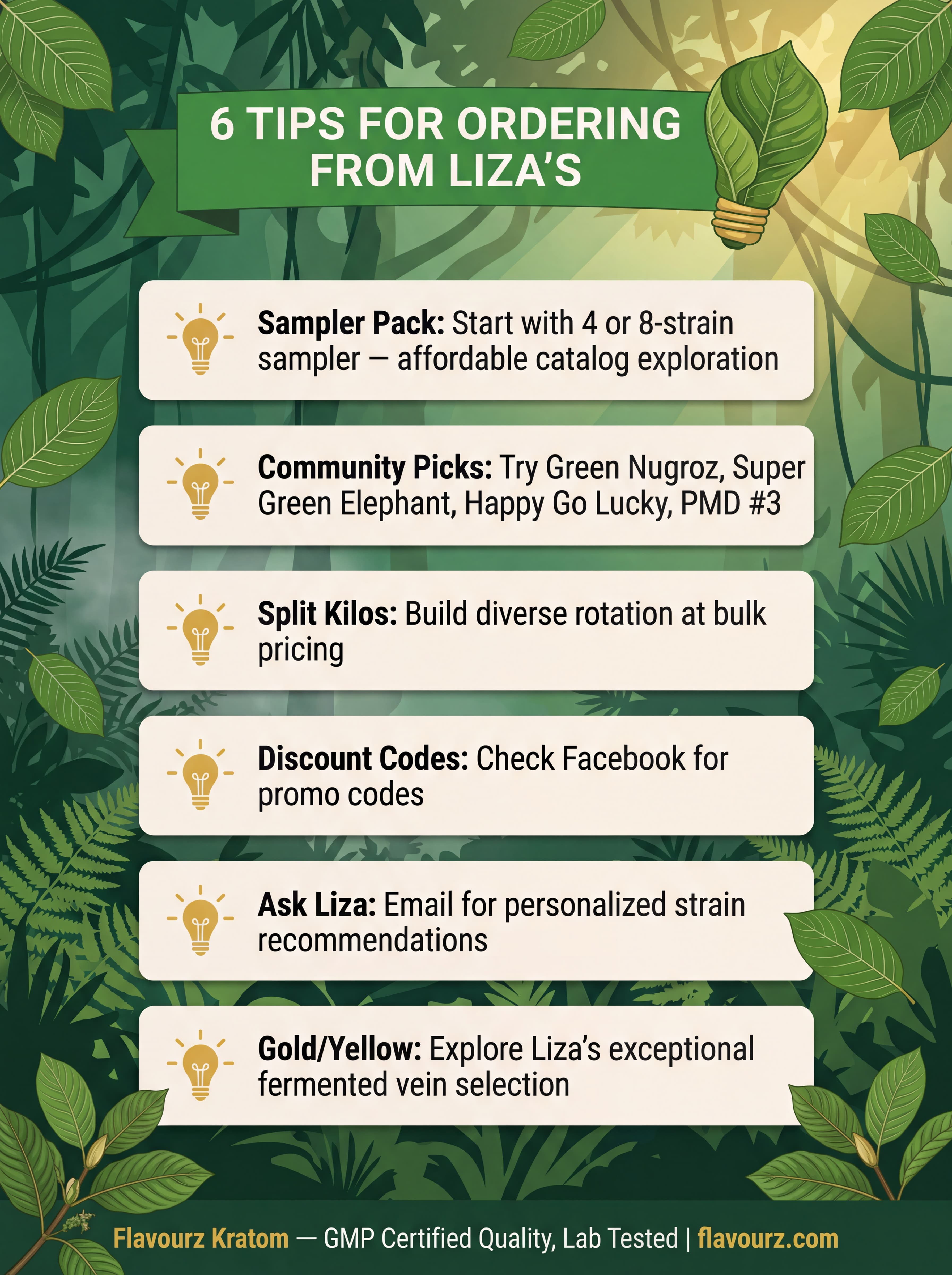 infographic for Tips for Ordering from Liza's